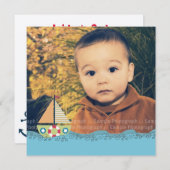 航行ボートの男の子の誕生会の写真の招待 招待状 (正面/裏面)