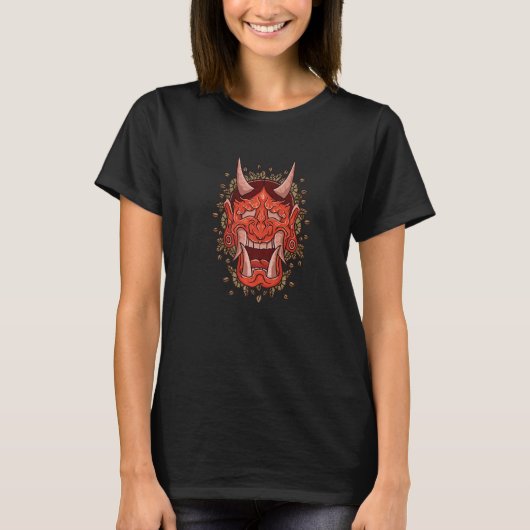 般若鬼日本の面の魔除け Tシャツ (正面)