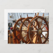 舵輪、USCGのカッターのワシ ポストカード (正面/裏面)