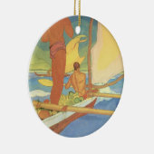 舷外浮材付きのカヌーの人-オーナメント セラミックオーナメント (右)