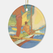 舷外浮材付きのカヌーの人-オーナメント セラミックオーナメント (左)