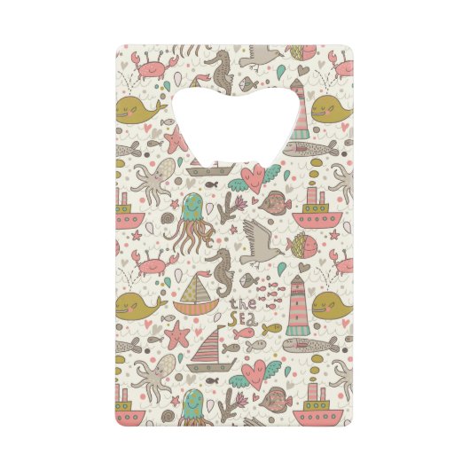 船が付いているおもしろいな夏パターン クレジットカード栓抜き (正面)