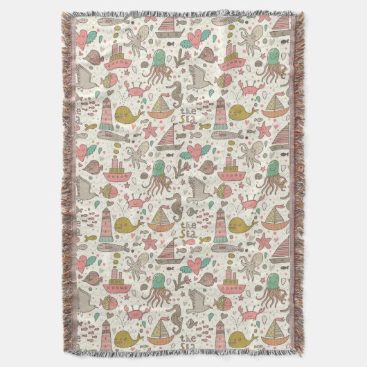 船が付いているおもしろいな夏パターン スローブランケット (正面縦)