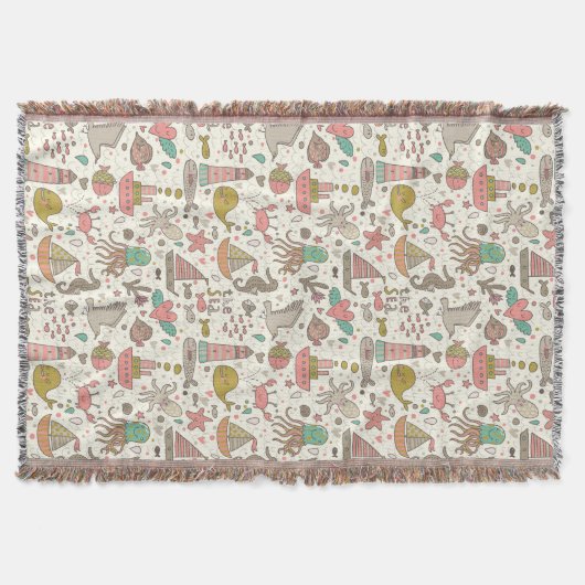 船が付いているおもしろいな夏パターン スローブランケット (正面)