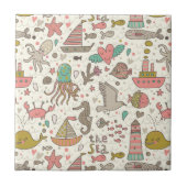 船が付いているおもしろいな夏パターン タイル (正面)