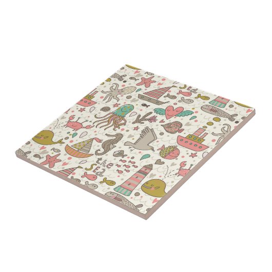 船が付いているおもしろいな夏パターン タイル (側面)