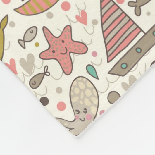 船が付いているおもしろいな夏パターン フリースブランケット (角)