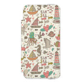 船が付いているおもしろいな夏パターン INCIPIO iPhoneウォレットケース (フォリオ 正面)