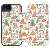 船が付いているおもしろいな夏パターン INCIPIO iPhoneウォレットケース (フォリオ Open)