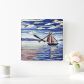 船が岸から遠くに離れる スクエア壁時計 (ホーム)