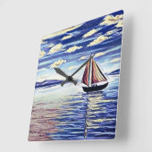 船が岸から遠くに離れる スクエア壁時計 (傾斜)