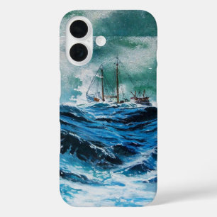船が嵐の中で海に入る/ネイビーブルー iPhone 16ケース