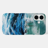 船が嵐の中で海に入る/ネイビーブルー Case-Mate iPhoneケース (裏面 (横))