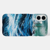 船が嵐の中で海に入る/ネイビーブルー Case-Mate iPhoneケース (裏面 (横))