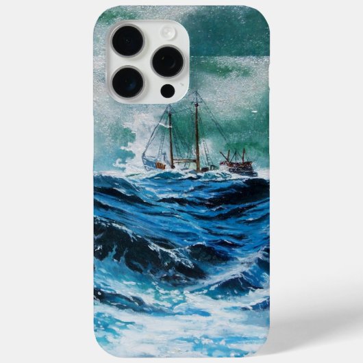 船が嵐の中で海に入る/ネイビーブルー Case-Mate iPhoneケース (裏面)