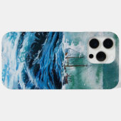 船が嵐の中で海に入る/ネイビーブルー Case-Mate iPhoneケース (裏面 (横))