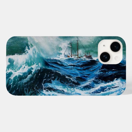 船が嵐の中で海に入る/ネイビーブルー Case-Mate iPhoneケース (裏面 (横))