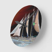 船が帆を下ろす ラウンド壁時計 (傾斜)