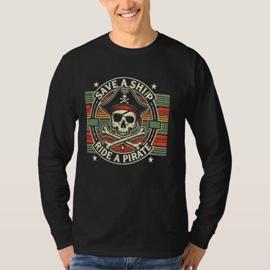 船が救海賊スカル海賊ことわざに乗る Tシャツ (正面)