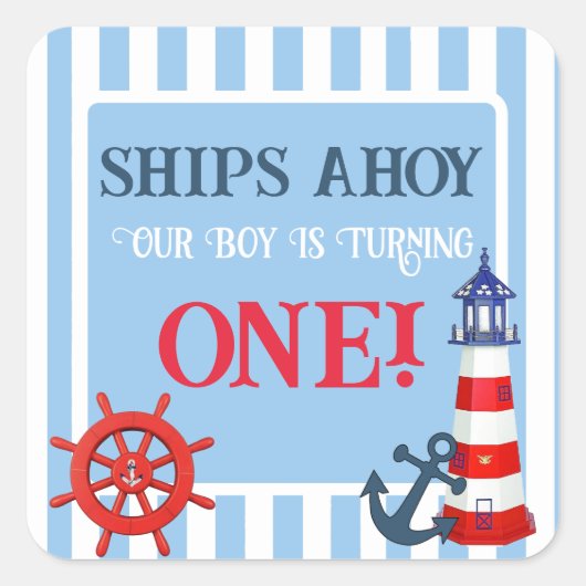 船が来たぞ我が子は向きを変えろ！最初の誕生日 スクエアシール (正面)