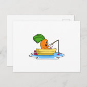 船で釣りをしながら釣竿を持ってニンジン ポストカード (正面/裏面)