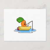 船で釣りをしながら釣竿を持ってニンジン ポストカード (正面)
