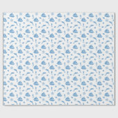 船とイルカ航海の模様ブルーホワイト ラッピングペーパー (フラット)