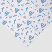 船とイルカ航海の模様ブルーホワイト 薄葉紙 (詳細)
