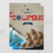 船と地図 ハッピーコロンブスデー 招待状 (正面/裏面)