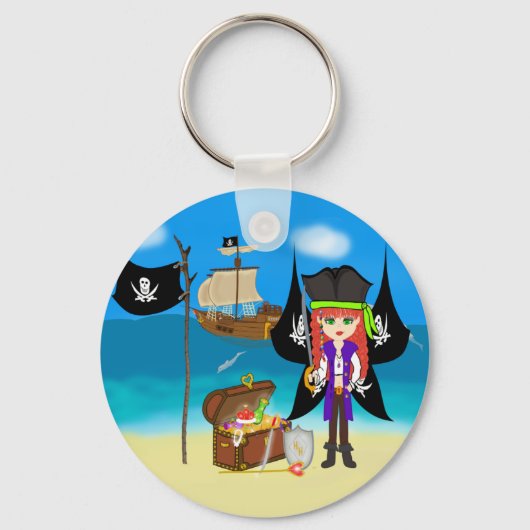 船と宝物のキーチェーンを持つ海賊ファリー キーホルダー (正面)