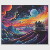 船と惑星を持つファンタジーの風景 ラッピングペーパー (フラット)