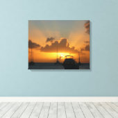 船と日没の熱帯海 キャンバスプリント (インサイチュ (ウッドフロア))