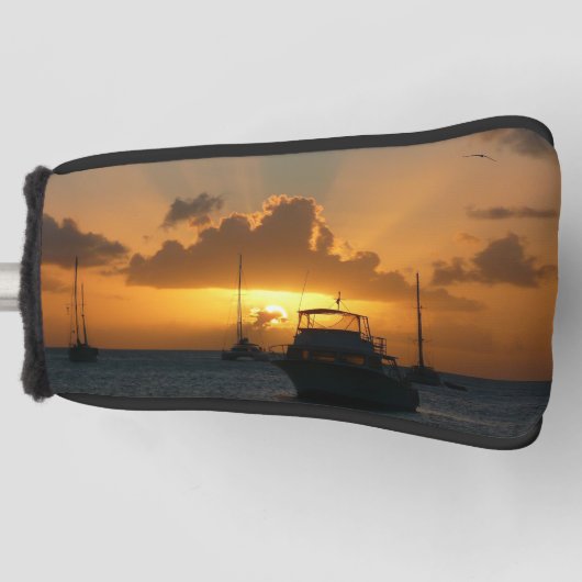 船と日没の熱帯海 ゴルフヘッドカバー (正面)
