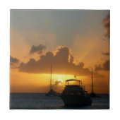 船と日没の熱帯海 タイル (正面)