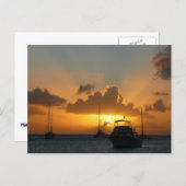 船と日没の熱帯海 ポストカード (正面/裏面)