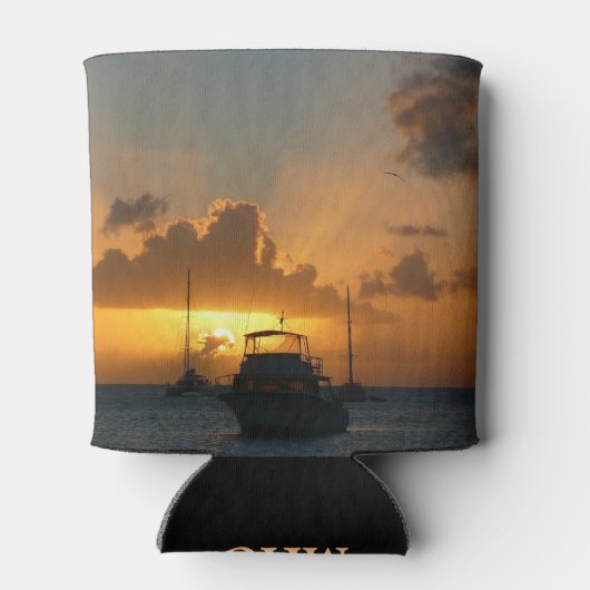 船と日没の熱帯海 缶クーラー (裏面)