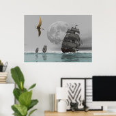 船と月のポスターのペラノドン ポスター (ホームオフィス)