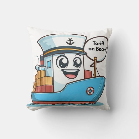船によくはしゃぐ搭載された青い風刺貨物船関税 クッション (正面)