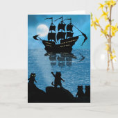 船に手を振る猫たち カード (黄色い花)