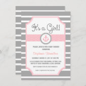 船のいかりの航海のな男の赤ちゃんのシャワー 招待状 (正面/裏面)