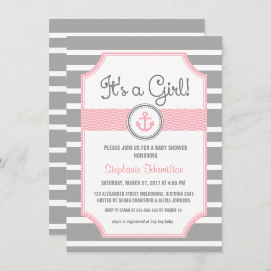 船のいかりの航海のな男の赤ちゃんのシャワー 招待状 (正面/裏面)