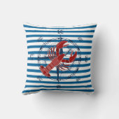 船のコンパスおよびロブスター青および白のストライプ クッション (裏面)
