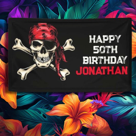 船のスカル海賊パーティー大人 横断幕