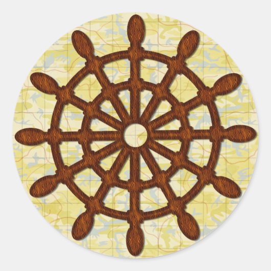 船のヘルムホイールの木材の古い地図の海航海の乗 ラウンドシール (正面)