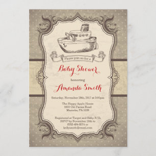 船のベイビーシャワーの招待状 ヴィンテージ レトロ 招待状