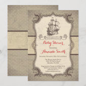 船のベイビーシャワー招待状 ヴィンテージ レトロ 招待状 (正面/裏面)