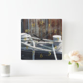 船のマリタイムロープ スクエア壁時計 (ホーム)