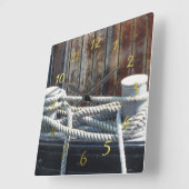 船のマリタイムロープ スクエア壁時計 (傾斜)