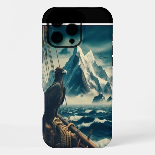 船の上の鷲、前の山々 iPhoneケース (裏面)