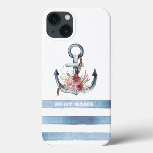 船の名前と錨の花のストライプ Case-Mate iPhoneケース (裏面)